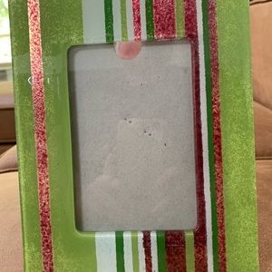 Green, maroon and white striped 4x6 picture frame.